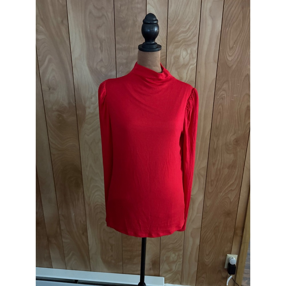 Studio Park Womens Red Mock Neck Puff Sleeve‎ Long Sleeve Top Size M